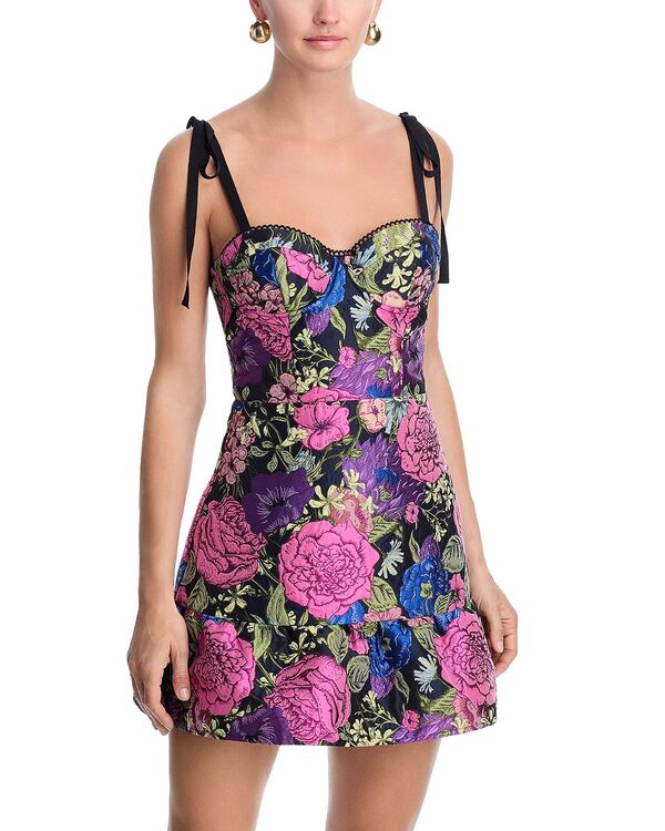 アクア レディース トップス ワンピース フラワー柄 ミニ フラワー AQUA Floral Brocade Bustier Mini Dress - Exclusive Black/Pink ブラック