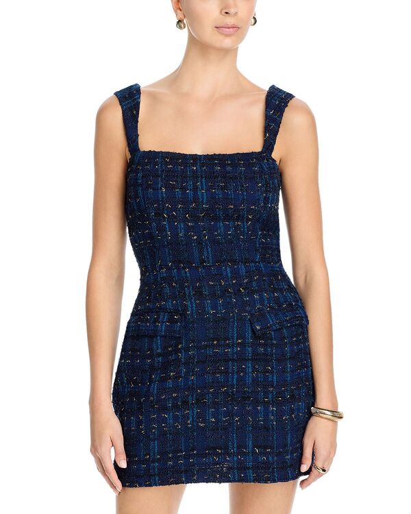 アクア レディース トップス ワンピース ミニ トール ツイード AQUA Metallic Tweed Mini Dress - Exclusive Navy/Gold ネイビー