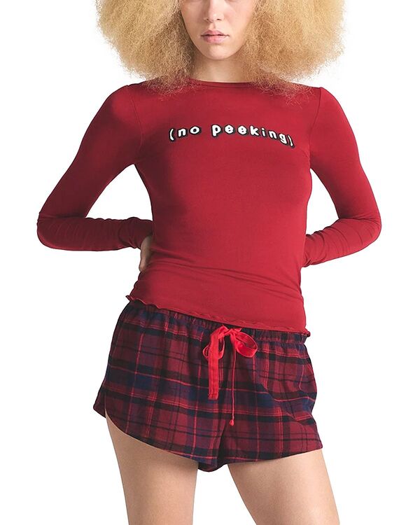 スキムズ レディース アウター パーカー・スウェット ショートパンツ SKIMS No Peeking Top & Plaid Shorts Pajama Set No Peeking チェック|ReVida 店