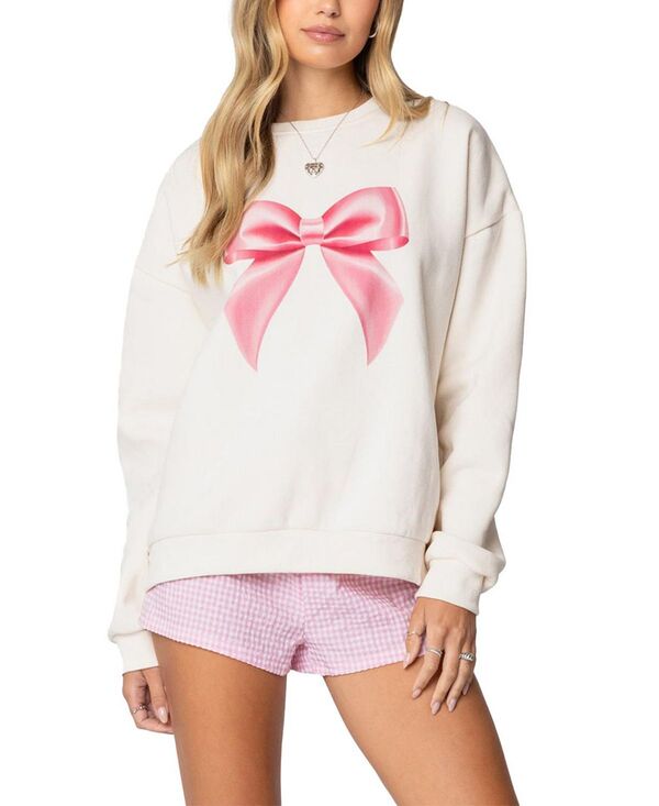 アディクテッド レディース アウター パーカー・スウェット プリント シャツ Edikted Bow Brat Printed Sweatshirt Cream クリーム