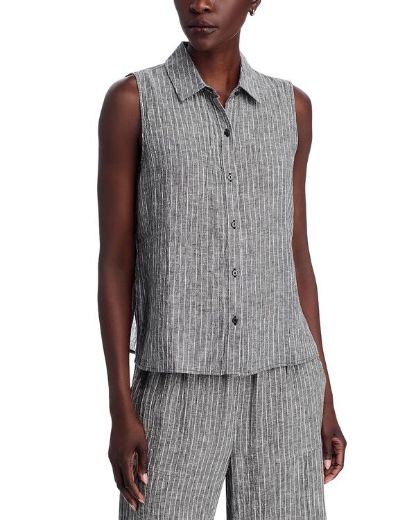 エイリーンフィッシャー レディース トップス シャツ ノースリーブ リネン Eileen Fisher Linen Striped Sleevelesshirt Black White ホワイト