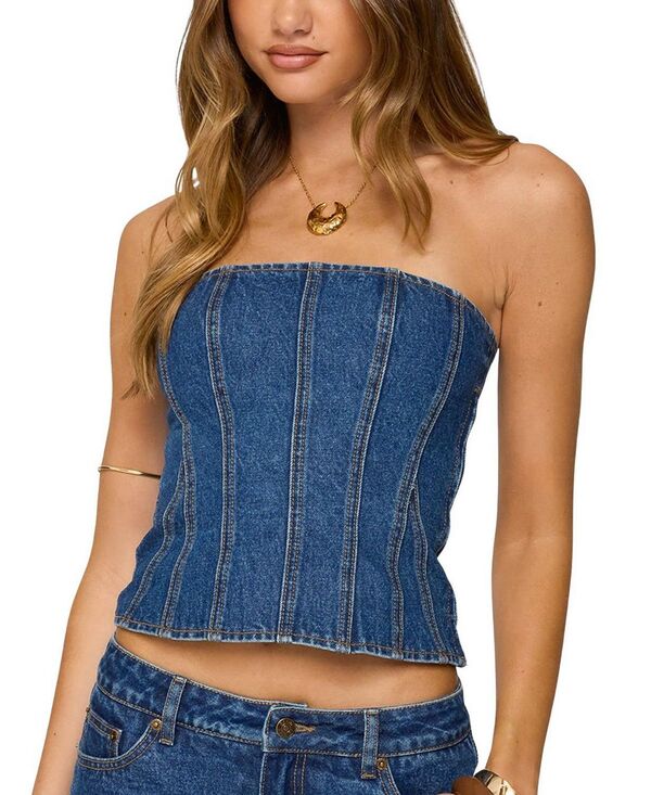 アディクテッド レディース トップス シャツ ストラップレス デニム Edikted Camelia Strapless Denim Corset Blue-Washed ブルー