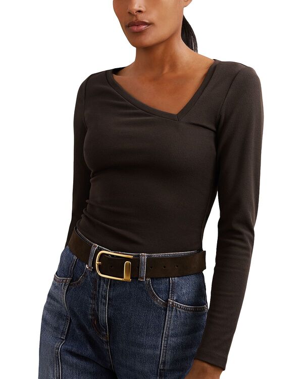 レイス レディース トップス シャツ アシンメトリー REISS Felicity Asymmetric Neck Long Sleeve Top Chocolate チョコレート