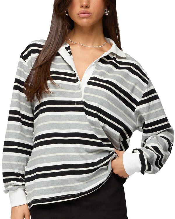 アディクテッド レディース トップス シャツ Edikted Renya Striped Rugby Shirt Gray グレー