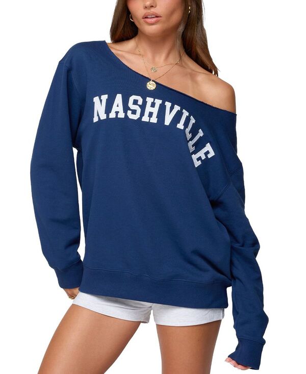 アディクテッド レディース アウター パーカー・スウェット シャツ Edikted Nashville Oversized Wide Neck Sweatshirt Navy ネイビー