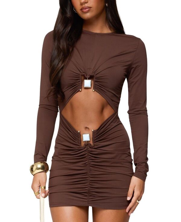 アディクテッド レディース トップス ワンピース カットアウト ミニ Edikted Nia Cutout Pendant Mini Dress Brown ブラウン