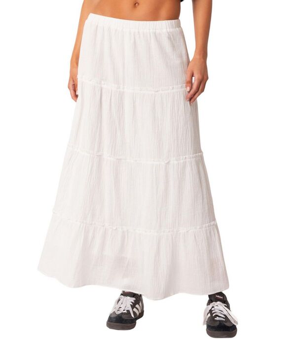 アディクテッド レディース ボトムスカート ティアード マキシ Edikted Charlotte Tiered Maxi Skirt White ホワイト|ReVida 店