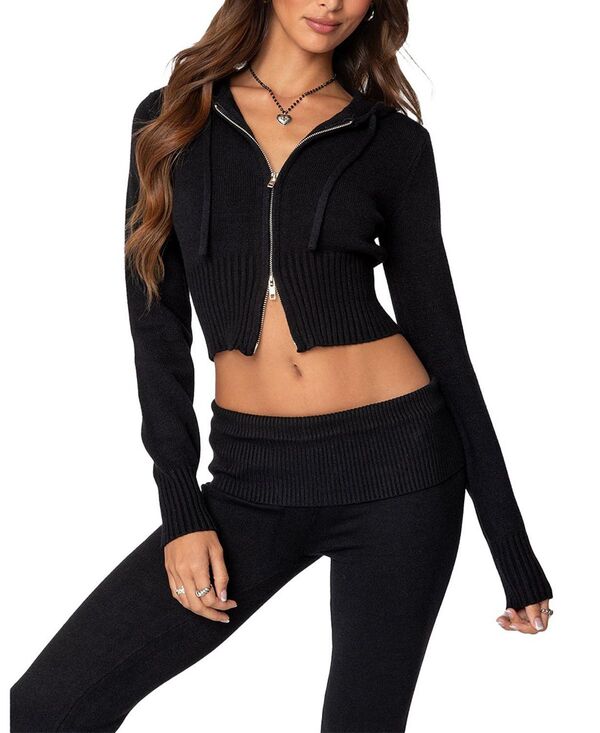 アディクテッド レディース アウター ニット・セーター カーディガン Ediktedesiree Knitted Hooded Cardigan Black ブラック