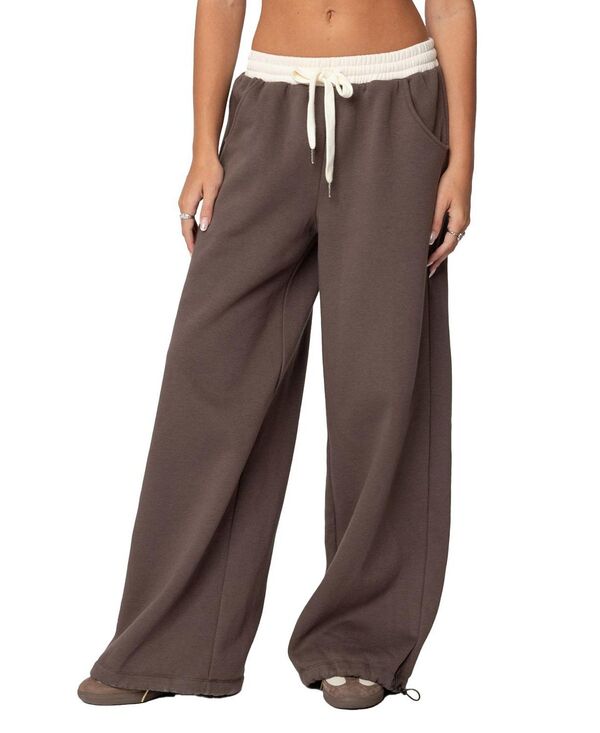 アディクテッド レディース ボトムス カジュアルパンツ ワイドレッグ スウェットパンツ Edikted Mikki Wide Leg Sweatpants Brown ブラウン|ReVida 店