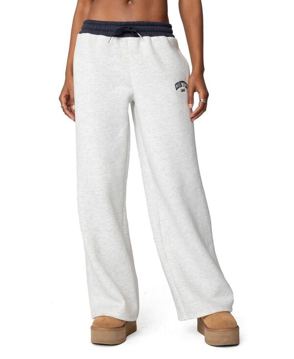 アディクテッド レディース ボトムス カジュアルパンツ スウェットパンツ コントラスト 刺繍 Edikted Contrast Embroidered Sweatpants Gray Melange グレー