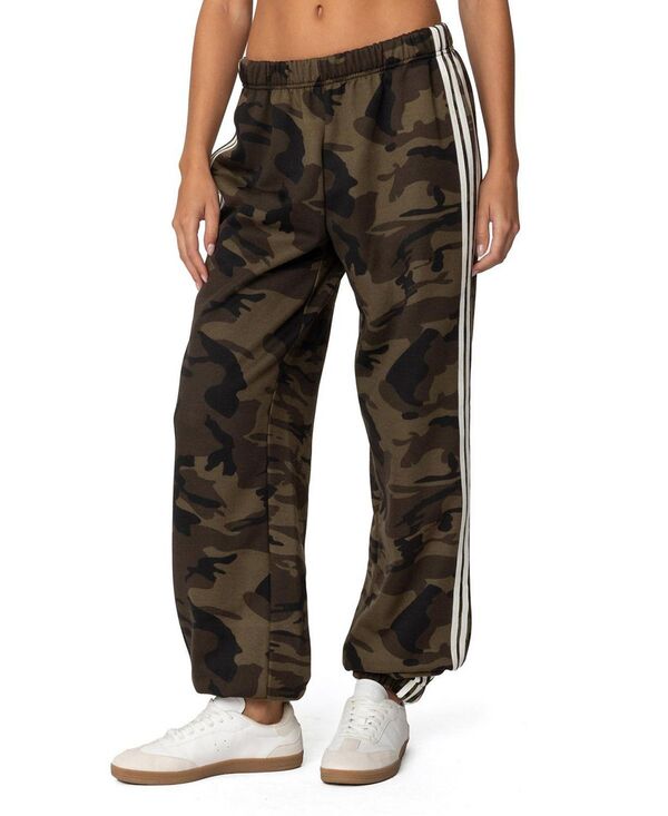 アディクテッド レディース ボトムス カジュアルパンツ スウェットパンツ Edikted Camo Contastriped Sweatpants Olive オリーブ