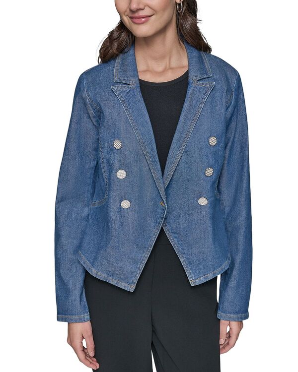 カール ラガーフェルド レディース アウター ジャケット・ブルゾン アシンメトリー デニム ブレザー KARLAGERFELD PARIS Asymmetric Denim Blazer Coastal Blue ブルー