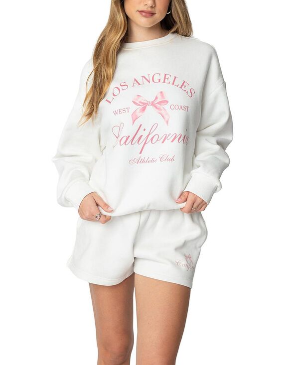 アディクテッド レディース アウター パーカー・スウェット シャツ Edikted Cali Bow Sweatshirt White ホワイト|ReVida 店