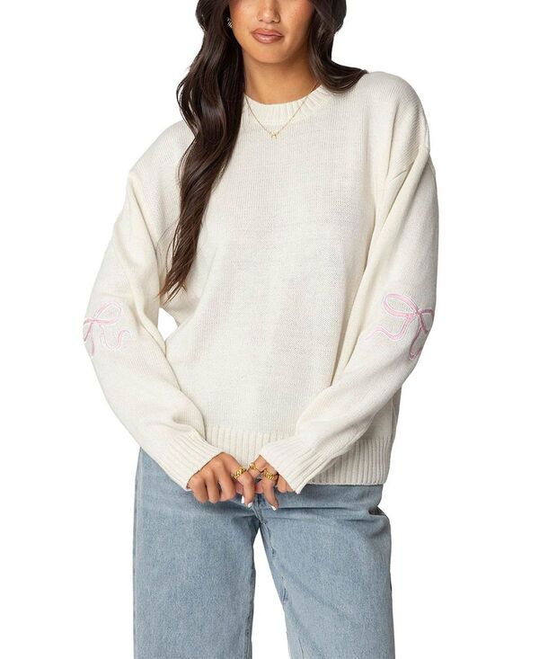 アディクテッド レディース アウター ニット・セーター Edikted Rutie Bow Patch Sweater White ホワイト