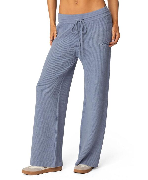 アディクテッド レディース ボトムス カジュアルパンツ リブ スウェットパンツ ニット Edikted Kris Ribbed Knit Sweatpants Blue ブルー