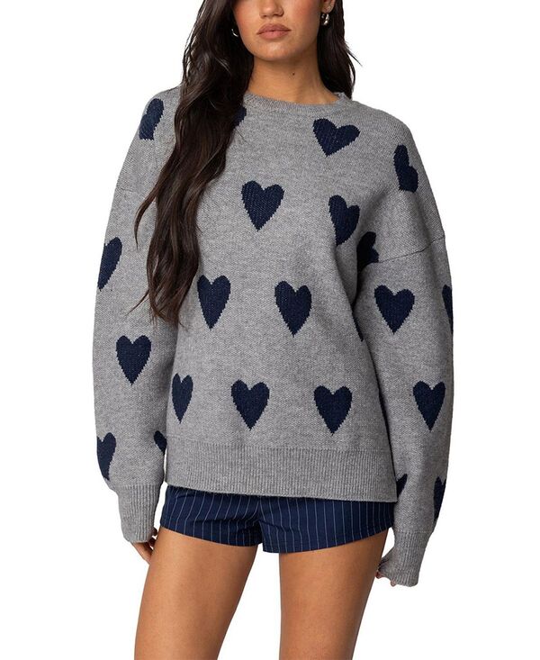 アディクテッド レディース アウター ニット・セーター Edikted Big Heart Oversized Sweater Gray-Melange グレー 13,476円