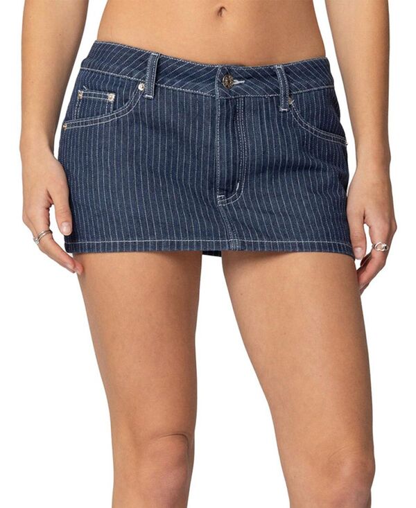 アディクテッド レディース ボトムスカート デニム Edikted Neria Pinstripe Denimicro Skort Navy ネイビー|ReVida 店