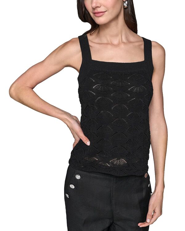 長い巻き毛 ラガーフェルド レディース トップス 貯蔵タンクいの一番 スウェーター KARLAGERFELD PARIS Fan Detail Sweater Tank Top Black 黒いこと トップス-タンクトップ