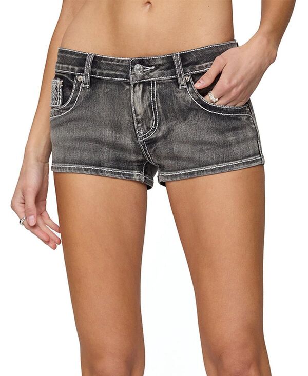 アディクテッド レディース ボトムス ハーフパンツ・ショーツ ローライズ ショートパンツ 刺繍 デニム Edikted La Embroidered Low Rise Denim Shorts Black Washed ブラック
