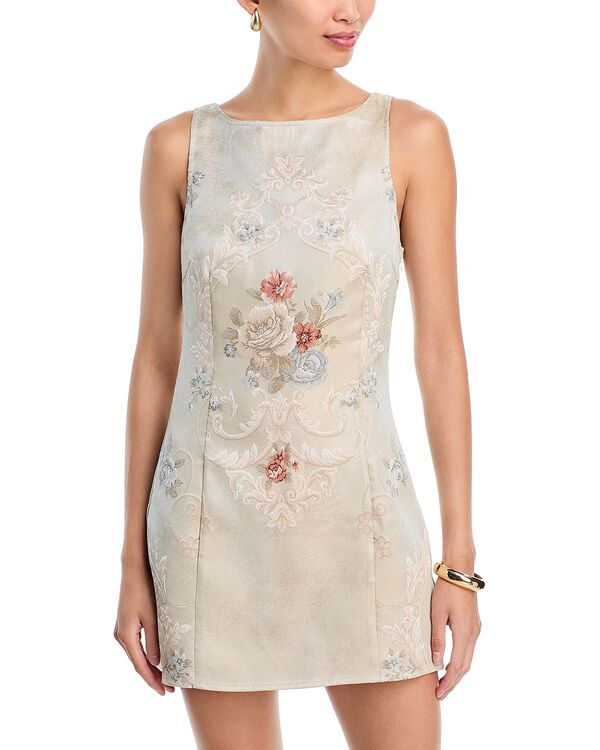 アクア レディース トップス ワンピース ミニ ノースリーブ AQUA Jacquard Rose Sleeveless Mini Dress - Exclusive Ivory アイボリー|ReVida 店