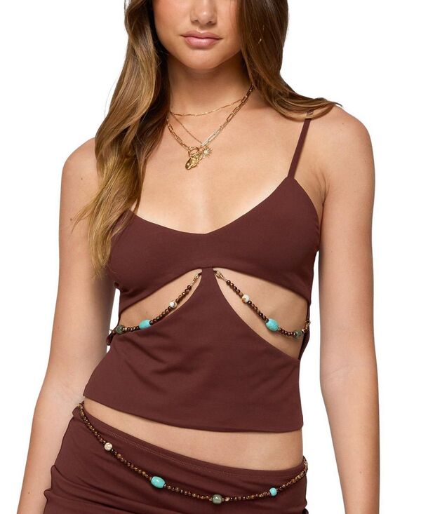 アディクテッド レディース トップス タンクトップ カットアウト Edikted Neri Bead Cut Outank Top Brown ブラウン