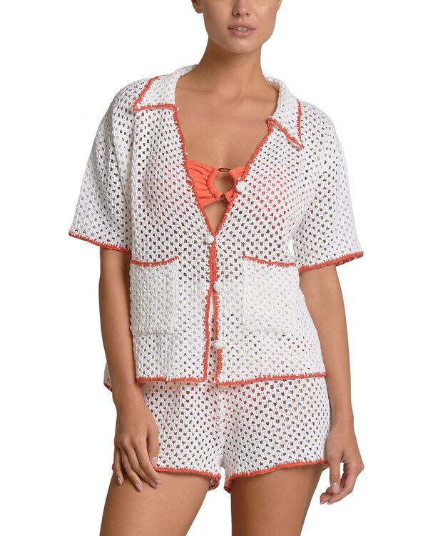 エラン レディース トップス シャツ コントラスト Elan Contrast Button Front Swim Cover Up Shirt White ホワイト