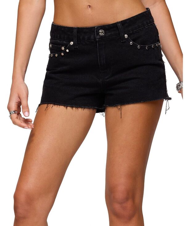 アディクテッド レディース ボトムス ハーフパンツ・ショーツ ショートパンツ デニム Edikted Ashten Studdedenim Shorts Black ブラック