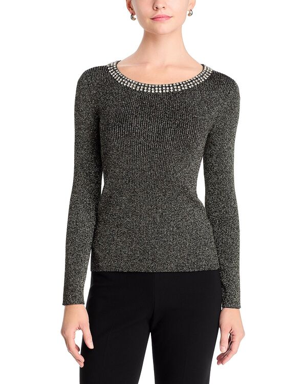 ティー・タハリ レディース アウター ニット・セーター Tahari Embellished Scoop Neck Sweater Black/ Gold ブラック