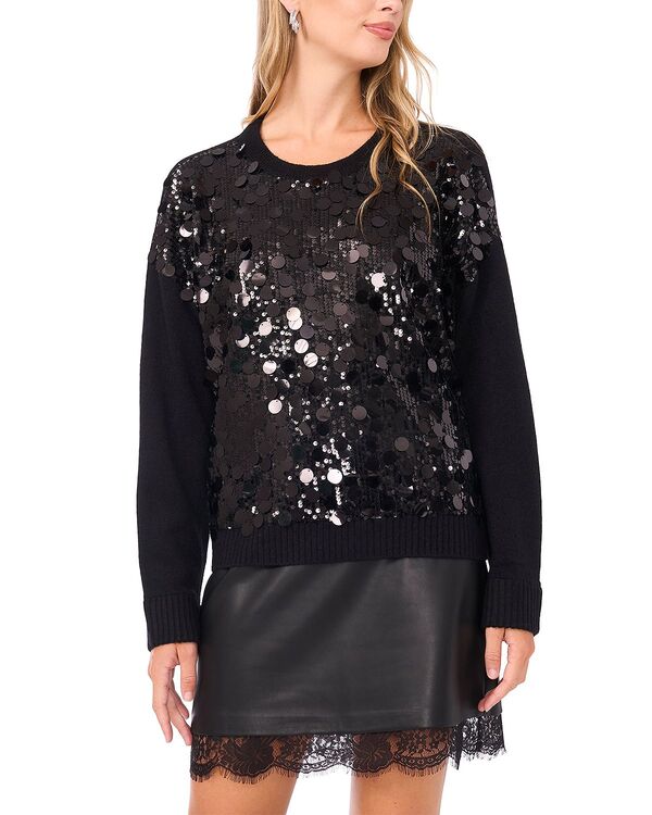 ヴィンスカムート レディース アウター ニット・セーター VINCE CAMUTO Mixed Media Paillette Front Sweaterich Black ブラック 12,936円