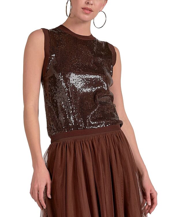 エラン レディース トップス タンクトップ スパンコール Elan Sequinned Tank Top Dark Chocolate チョコレート 14,805円