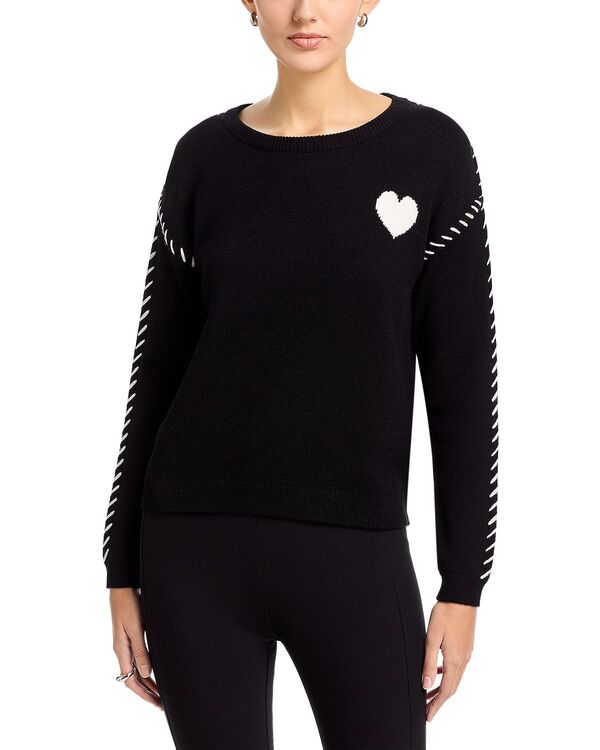 ティー・タハリ レディース アウター ニット・セーター クルーネック Tahari Long Sleeve Crewneck Intarsia Sweater Black/ White ホワイト