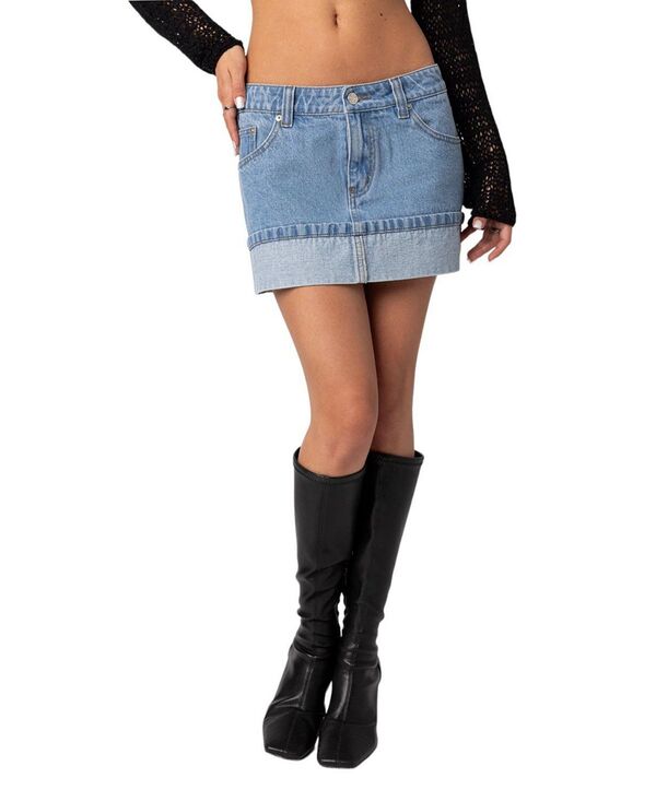 アディクテッド レディース ボトムスカート ミニ デニム Edikted Foldedenimini Skirt Light Blue ブルー