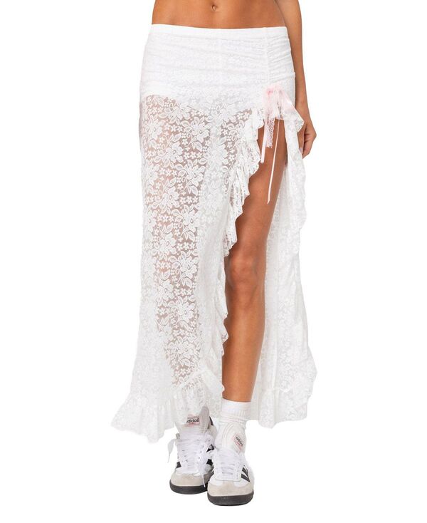 アディクテッド レディース ボトムスカート フリル シアー レース マキシ Edikted Ruffled Sheer Lace Maxi Skort White ホワイト