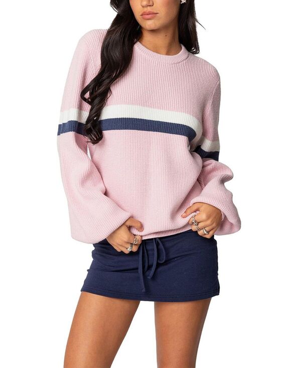 アディクテッド レディース アウター 編み物・プルオーバー Edikted Nautical Striped Oversized Sweater Pink サクラ色 レディースファッション-ニット・セーター-トップス