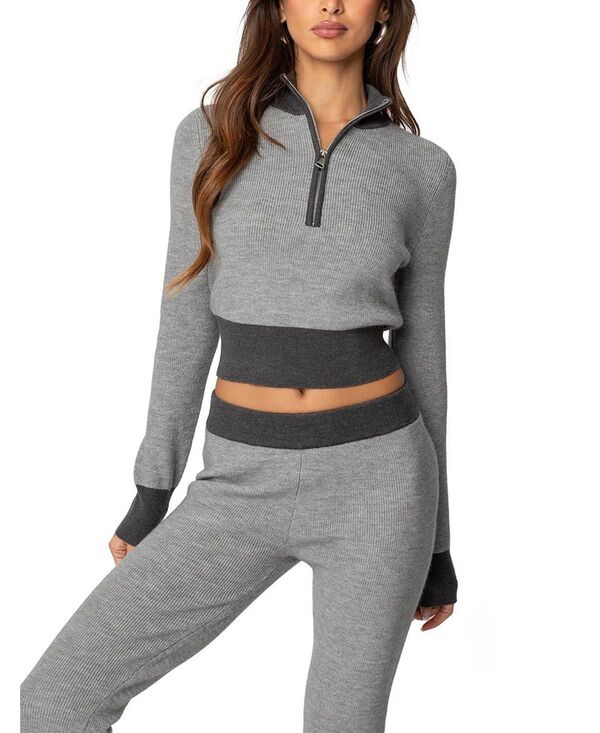 アディクテッド レディース トップス シャツ ハーフジップ コントラスト ニット Edikted Lei Contrast Half Zip Knitop Gray グレー