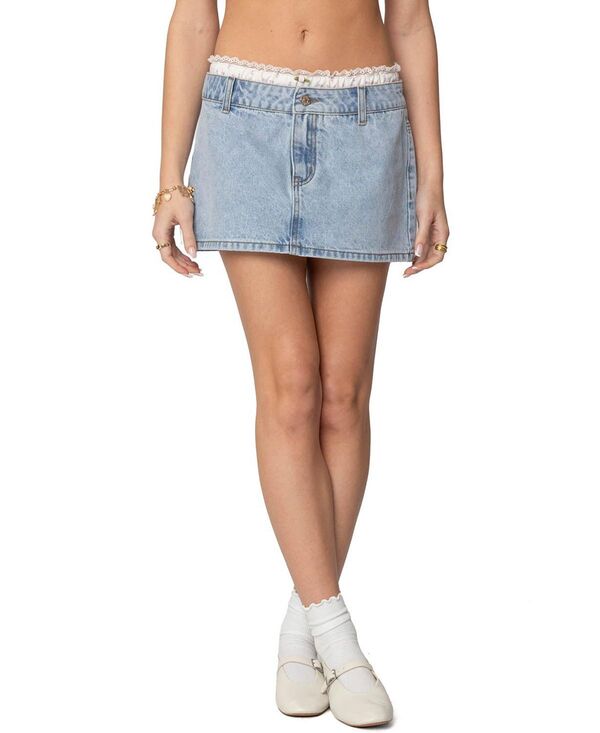 アディクテッド レディース ボトムスカート フラワー柄 ミニ デニム フラワー Edikted Floral Peekaboo Denimini Skirt Light-Blue ブルー