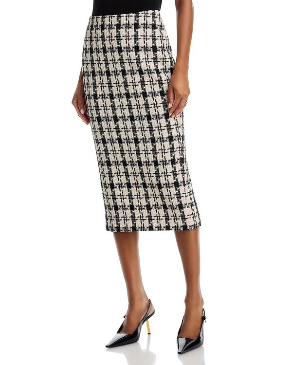 アクア レディース ボトムスカート ミディ ツイード AQUA Houndstooth Tweed Midi Skirt - Exclusive Black/Ivory アイボリー