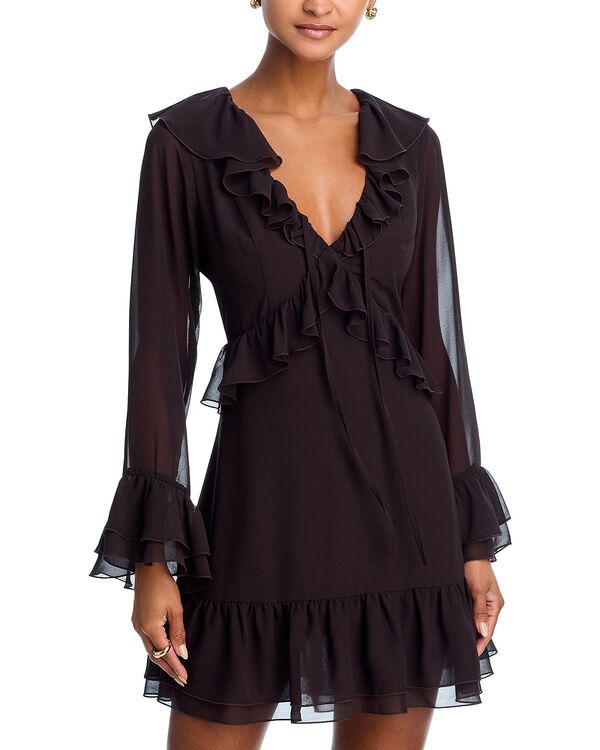 アクア レディース トップス ワンピース フリル ミニ AQUA Ruffle Long Sleeve Mini Dress - Exclusivespresso