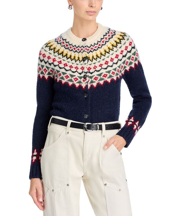 アクア レディース アウター カーディガン AQUA Fair Isle Cardigan - Exclusive Navy Multi ネイビー