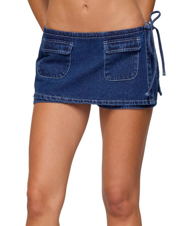 アディクテッド レディース ボトムスカート ミニ デニム Edikted Giselle Wrap Denimini Skort Blue ブルー｜ReVida 店