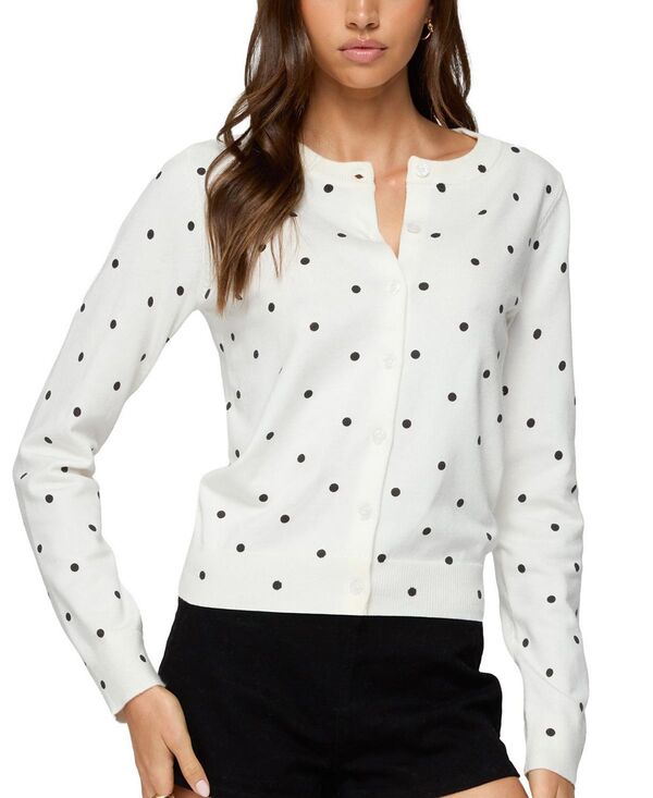 アディクテッド レディース アウター カーディガン ドット柄 ドット ニット Edikted Shea Polka Dot Knitted Cardigan Black and White ホワイト