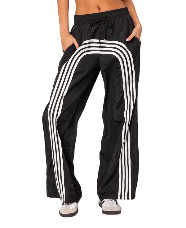アディクテッド レディース ボトムス 心地好いズボン下 貨物自動車ズボン下 ナイロン Edikted Wilda Striped Nylon Track Pants Black And White 白いこと