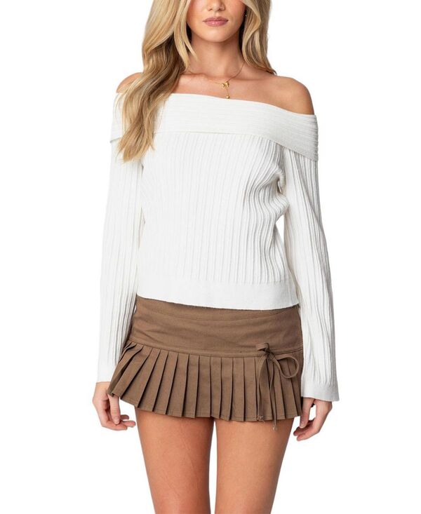 アディクテッド レディース アウター 編み物・プルオーバー 肋材 Edikted Brandy Fold Overibbed Sweater White 白いこと セーター-レディースファッション