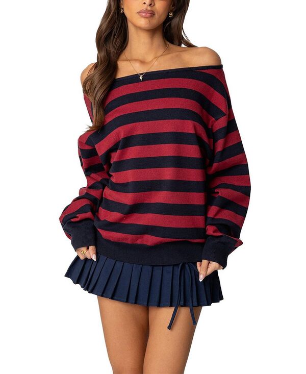 アディクテッド レディース アウター 編み物・プルオーバー Edikted Sterling Striped Off Shoulder Sweater Mix Multi マルチ色合い セーター-トップス