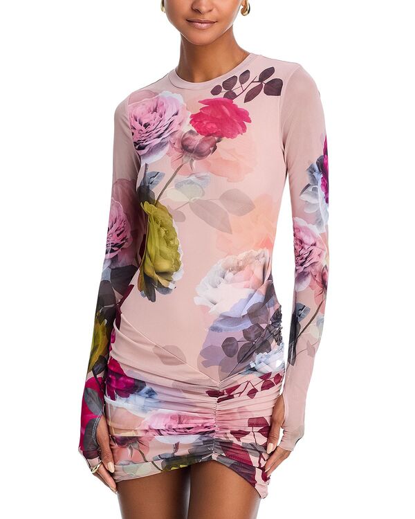 エーエフアールエム レディース トップス 衣装 ギャザー ミニ スコート AFRMirza Long Sleeve Ruched Skirt Mini Dress Placed Photo Rose レディースファッション-ワンピース
