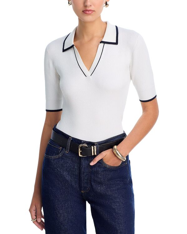 ティー・タハリ レディース トップス ポロシャツ Tahari Elbow Sleeve Polo Top - Exclusive White Star ホワイト