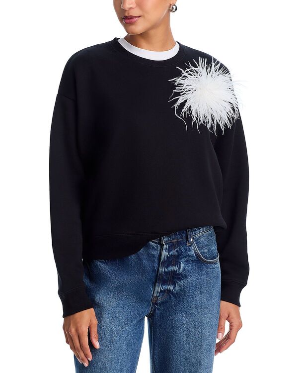 アクア レディース アウター パーカー・スウェット クルーネック シャツ フリース AQUA Feather Pin Fleece Crewneck Sweatshirt - Exclusive Black ブラック|ReVida 店
