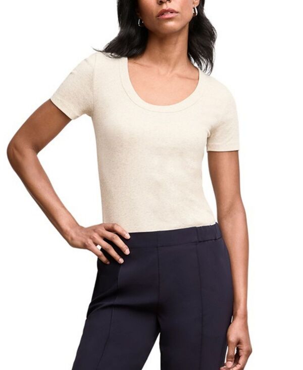 エムエメウラフール レディース トップス シャツ リブ コットン M.M.LaFleur Avi Scoopneck Organic Ribbed Pima Cotton T-Shirt Beige Melange ベージュ