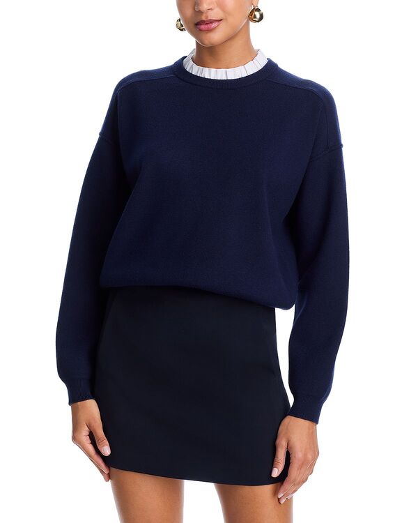 アクア レディース アウター ニット・セーター クルーネック フリル AQUA Ruffle Crewneck Sweater - Exclusive Navy ネイビー｜ReVida 店