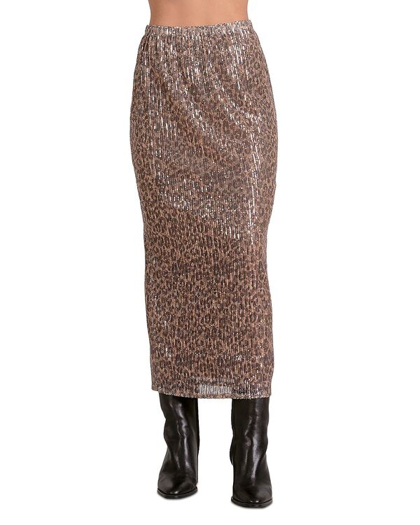 エラン レディース ボトムスカート スパンコール Elan Sequinned Pull On Skirt Cheetah Print